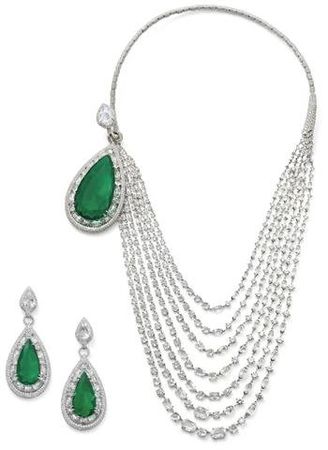An_superb_emerald_and_diamond_necklace_and_ear_pendant_suite