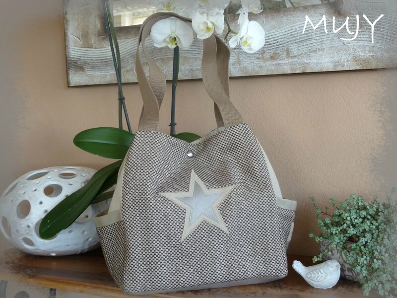 sac étoile grège forme cabas fermé