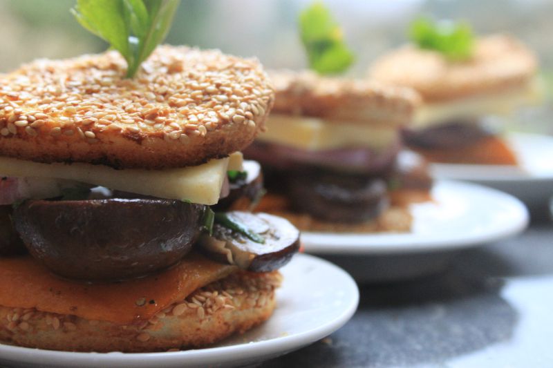 Hamburger champignons, citrouille et cantal