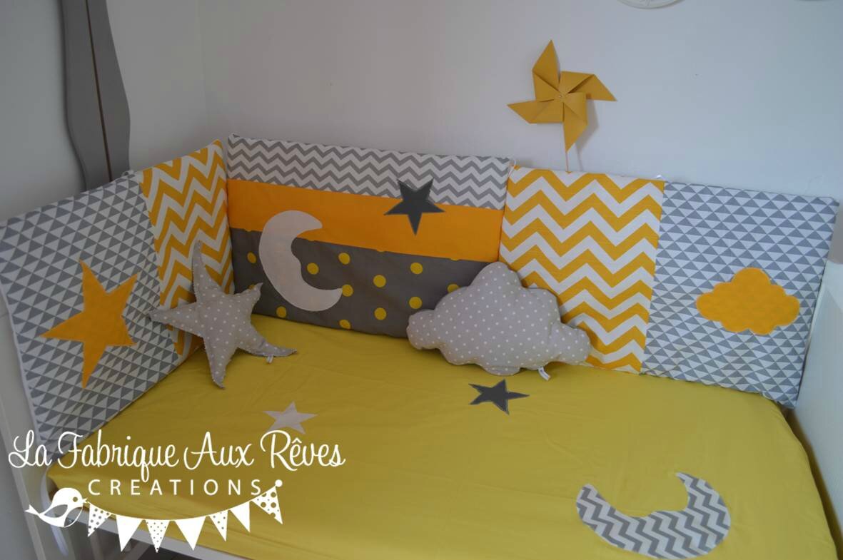 Linge de lit décoration et articles textiles bébé jaune, gris ...