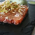 Fraîcheur de <b>saumon</b>-poireau à la gelée et sorbet ARIAKE