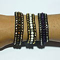 e) Bracelet-Manchette Wrap en pierres semi-précieuses