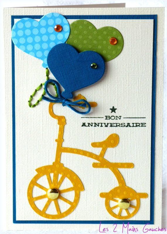 carte d'anniversaire garçon avec vélo jaune et ballons
