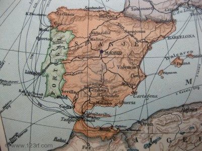 3726696-vintage-carte-de-1929-espagne-et-portugal