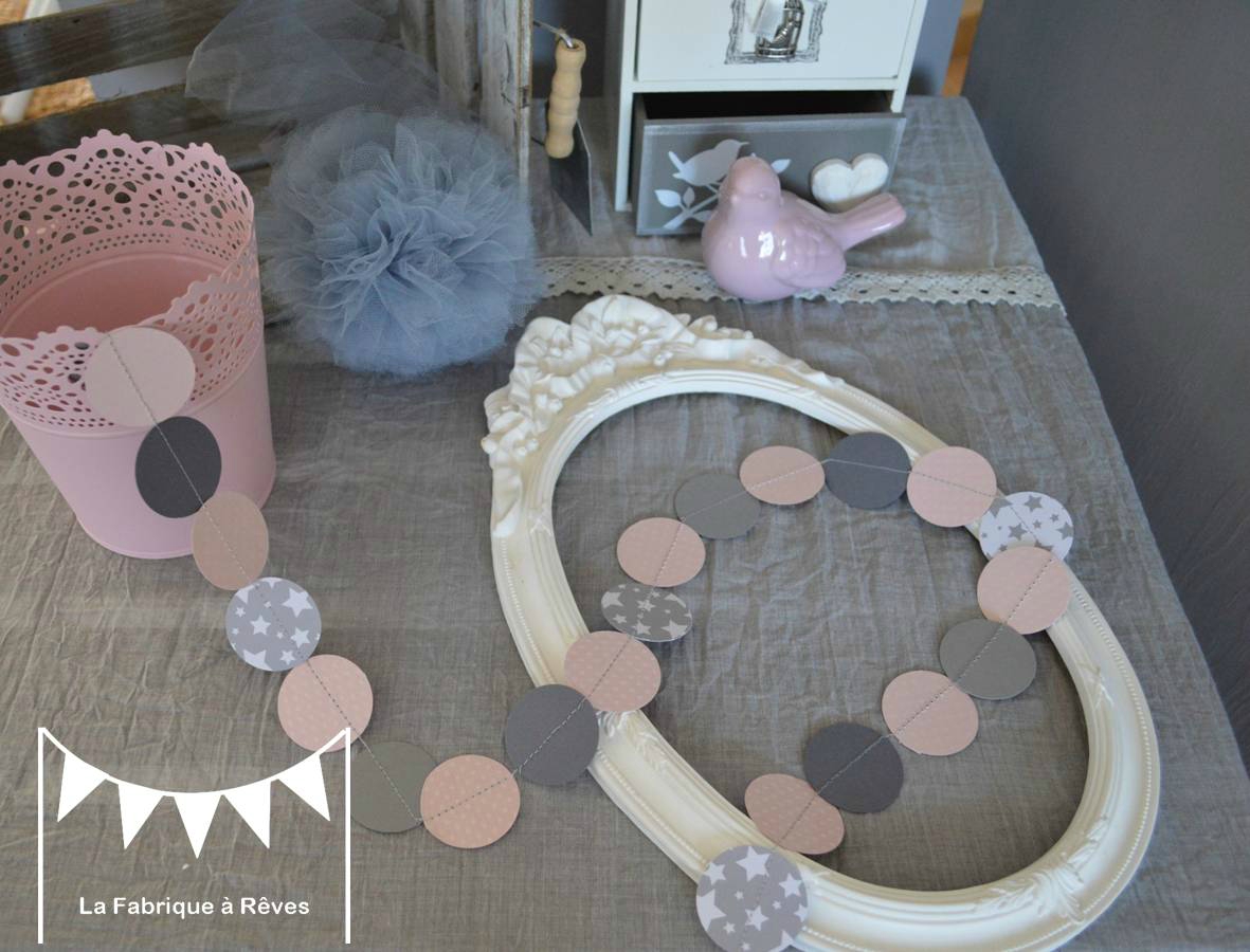 Guirlande pastille cousue rond papier carton rose poudré gris ...