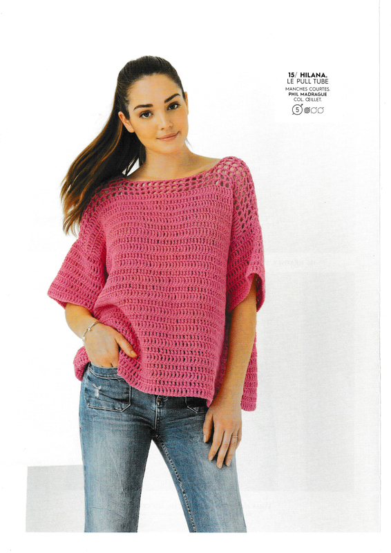 Pull Femme Au Crochet Hilana Phil Madrague Perles Roses