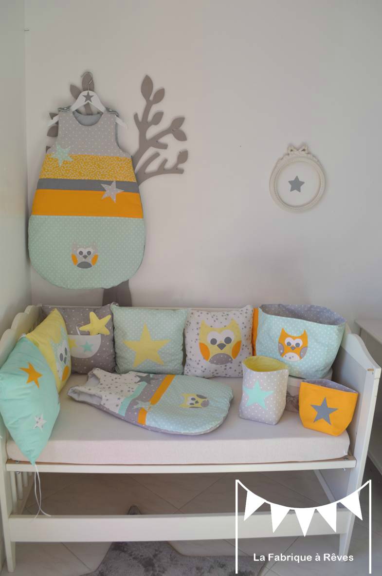 Linge lit turbulette gigoteuse tour de lit bébé enfant jaune vert ...