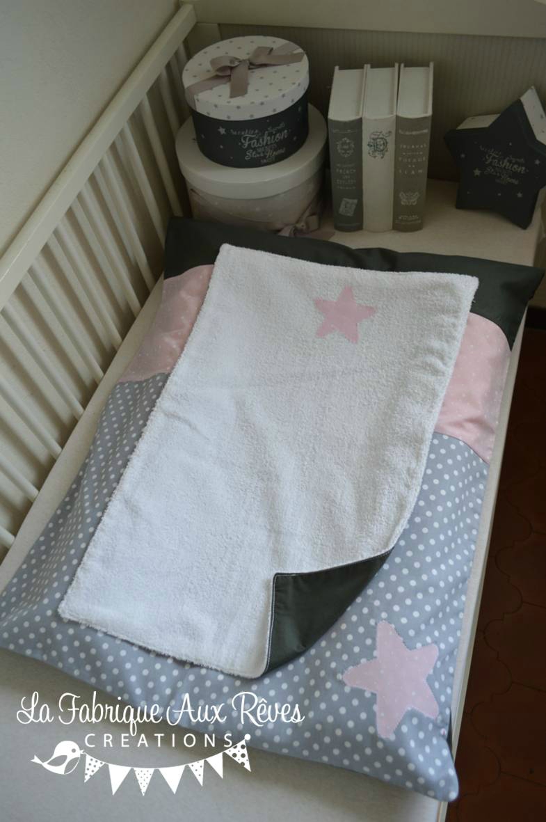 Housse matelas à langer étoiles rose poudré blanc gris ...