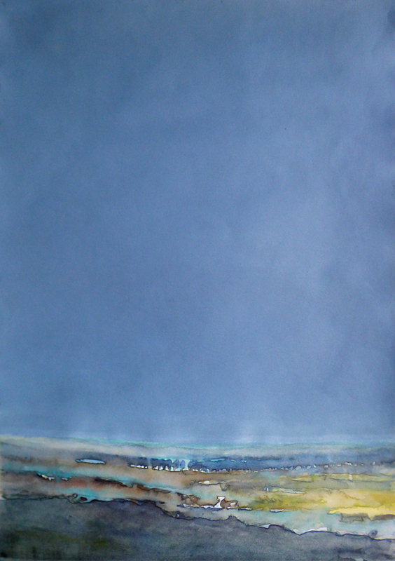 Par dela le bleu qu'inonde le ciel, 2017, aquarelle, et encre, 41 x 59 cm