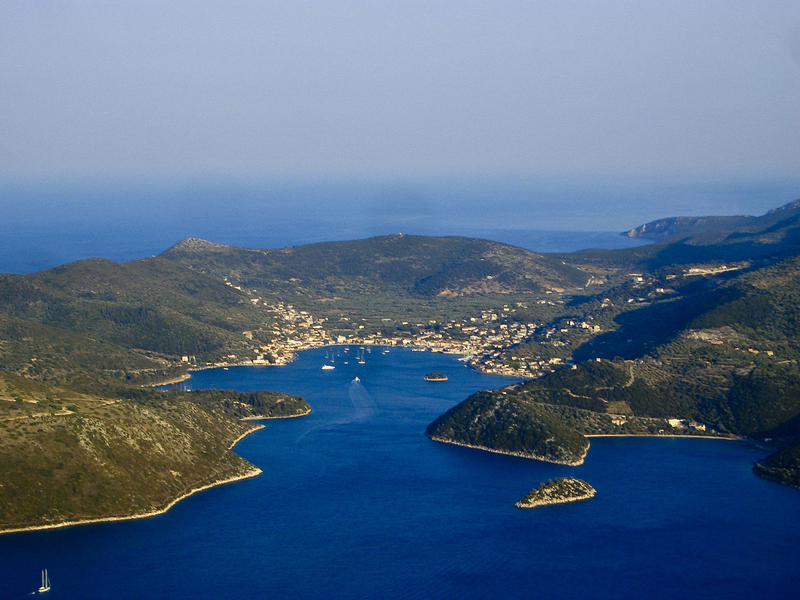 Gulf of Molos (foreground) and Bay of Vathy (centre), Ithaca, Ionian Islands, Greece; view from Kathara monastery, 18 juillet 2007 : originally posted to Flickr 