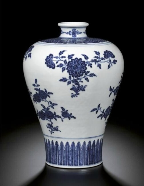 A blue and white 'fruit' meiping, Seal mark and period of Qianlong