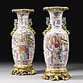 A large pair of gilt-bronze mounted chinese export famille rose porcelain vases, circa 1890