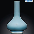 A 'clair-de-lune'-glazed bottle vase, qianlong underglaze blue six-character seal mark and of the period (1736-1795)