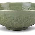 Large chinese celadon glazed earthenware bowl, ming dynasty
