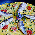 Omelette aux tomates, olives et sardines