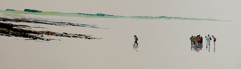 les promeneurs de la plage aquarelle aout 2018