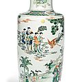 A large famille verte rouleau vase, qing dynasty, kangxi period (1662-1722)