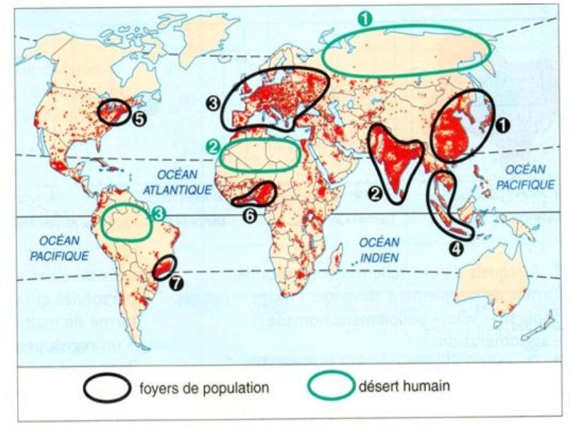 les principaux foyers de peuplement et les espaces faiblement peuplés