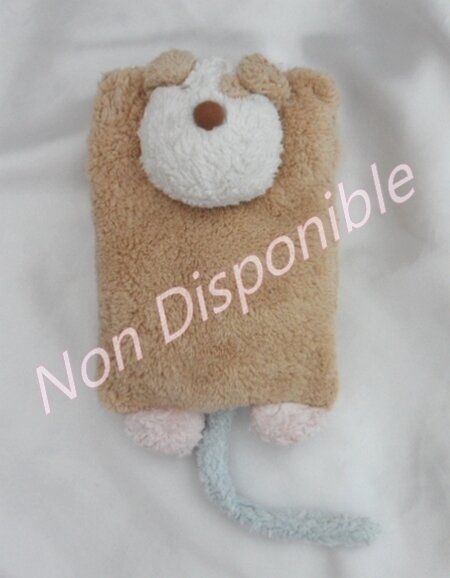 Doudou Peluche Semi Plat Chien Marron Tête Blanc Queue Bleu