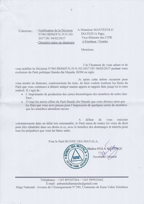 NOTIFICATION DE LA DECISION EXCLUSION MANTEZOLO b