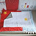 housse matelas à langer textile linge lit bébé cirque étoiles éléphant rouge jaune bleu gris 2
