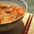 Nouilles de riz sautées au tofu mariné et gingembre, sans blé, sans lait