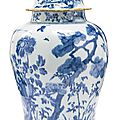 A chinese export porcelain blue and white jar and cover, qing dynasty, 18th century