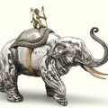 A parcel-gilt silver-coloured metal model of an elephant, unmarked, probably german, 19th century