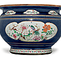 A very large blue-ground famille rose fish bowl, qianlong period, mid 18th century