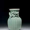 A rare carved Longquan celadon jar, Southern Song dynasty (1127-1279)
