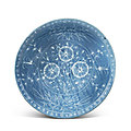 A rare large swatow slip-decorated blue-ground bowl, 17th century