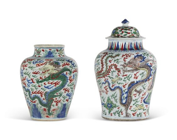 Two wucai jars, Transitional period, 17th century