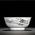 A fine famille-rose 'landscape' bowl, qing dynasty, yongzheng period (1723-1735)
