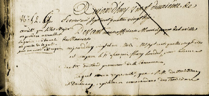Le 21 mars 1790 à Mamers : toute assemblée armée doit être convoquée par la municipalité.