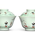 A pair of famille rose 'boys' bowls and covers, qing dynasty, daoguang period (1821-1850)