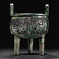 A bronze ritual tripod food vessel, ding, late shang dynasty, 12th-11th century bc