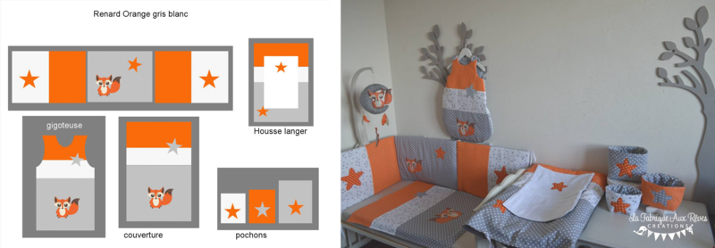 linge lit bébé décoration chambre renard étoiles orange gris blanc