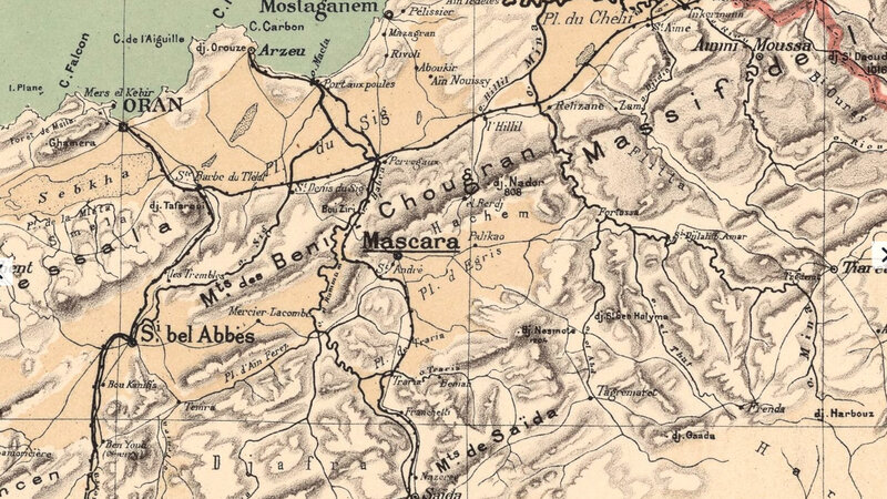 Algérie, carte Niox, 1884, Oran, Arzeu, plaine du Sig, Mascara