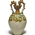 A sancai-glazed pottery amphora, Tang Dynasty (618-907)