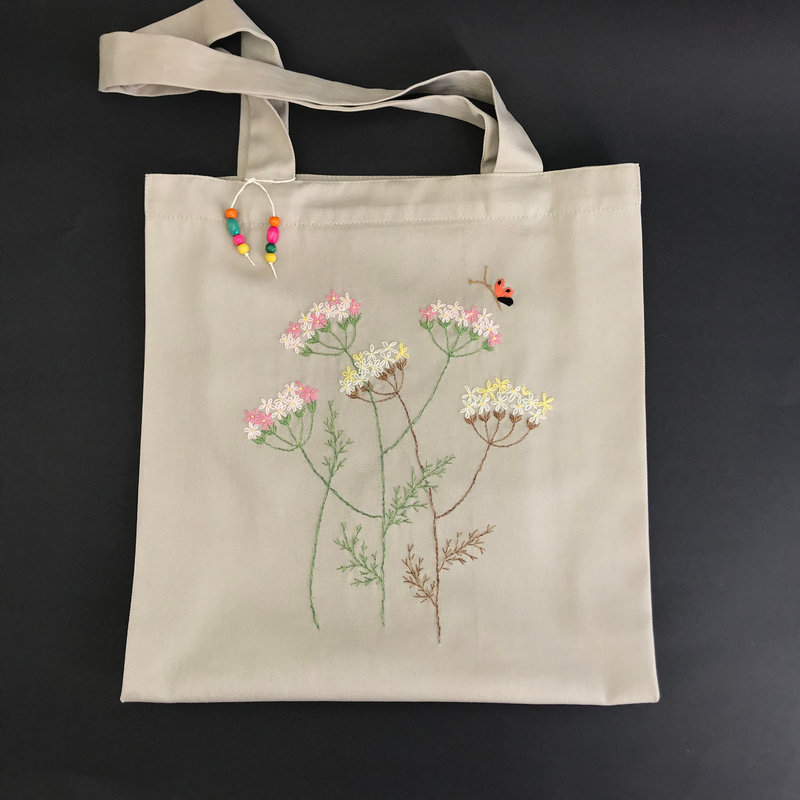 Embroidered Canvas Tote Bag, Women Shopper Bag, Floral Tote Bag