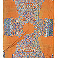 An uncut silk double-sided apricot yellow-ground 'nine dragons' robe, mid 19th century