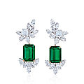 A magnificent pair of colombian emerald and diamond ear pendants, by harry winston