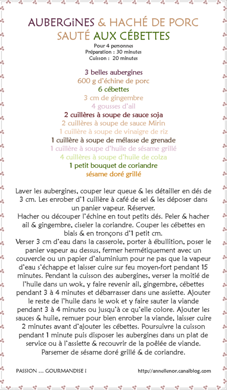 Aubergines & haché de porc aux cébettes_fiche