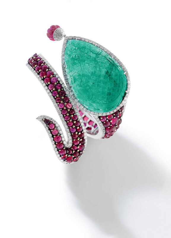 Lot 1006-Emerald, ruby and diamond bracelet- Sotheby's Gva June 17
