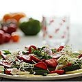 Carpaccio tomates, fraises, kiwi, avocat, copeaux parmesan, basilic et pousses d'alfafa......