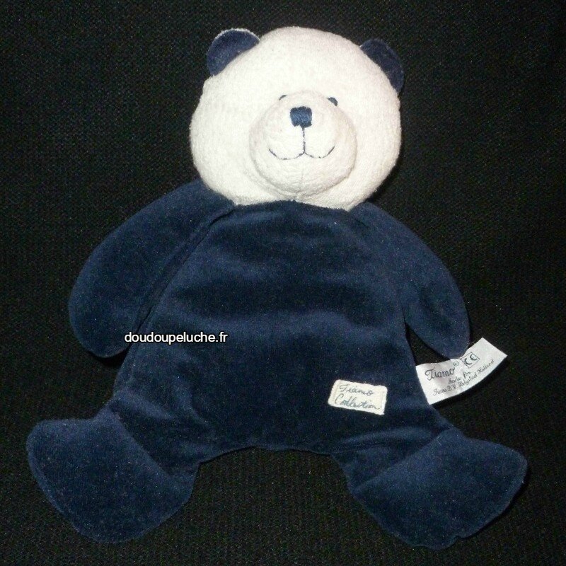 Doudou peluche ours bleu blanc Tiamo collection