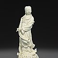 A dehua figure of guanyin, he chaozong double gourd seal mark, 19th century