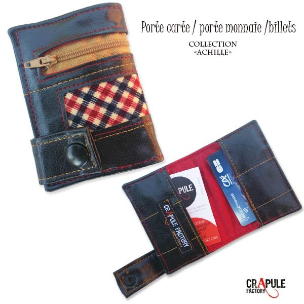 porte-carte-porte-monnaie-billets-zip-achille-original-marron velours carreaux 600 6005