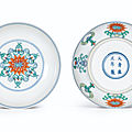 A fine pair of doucai 'double lotus' dishes, marks and period of yongzheng (1723-1735)