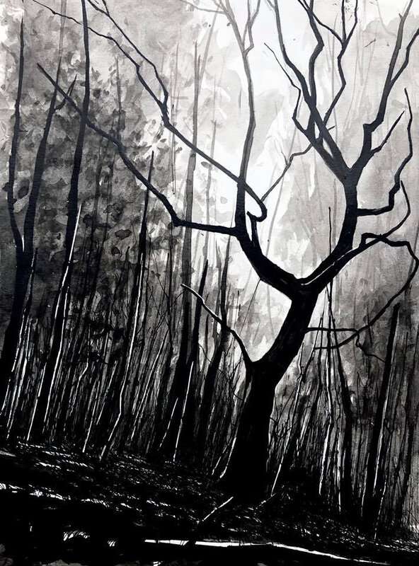 Le majestueux mourant, encre de Chine, avril 2020